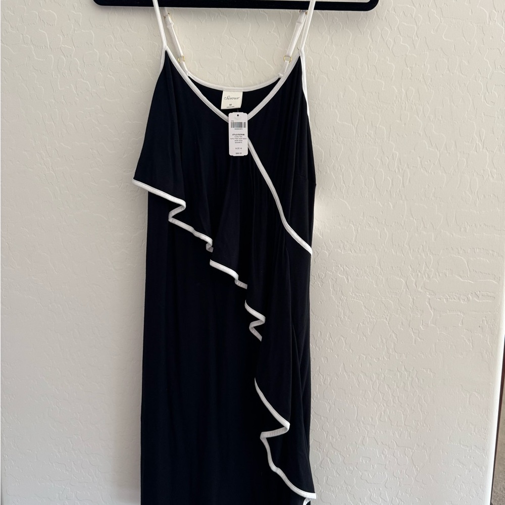 NWT Soma Black Asymmetrical Dress with White Accents